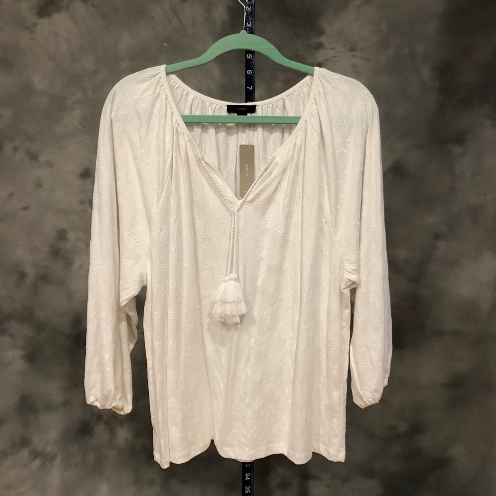 J. Crew Blouse w/Tassels - White Embroidered 100% Cotton - NWT
